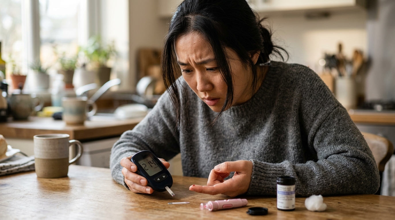 每天扎手指測血糖看到破表數字的焦慮恐慌